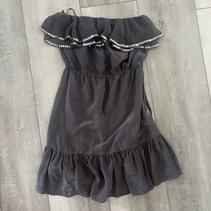 Rebecca Taylor Strapless Dark Gray Dress with Sequin Trim